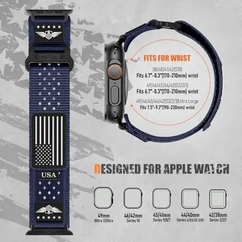 Rugged Nylon Bands for Apple Watch Band 42mm（Series 11/10） 41mm 40mm 38mm Men,Breathable Holes Sport Strap With US Flag Wristband for iWatch band Series 11 10 9 8 7 6 5 4 3 SE3/2/1 