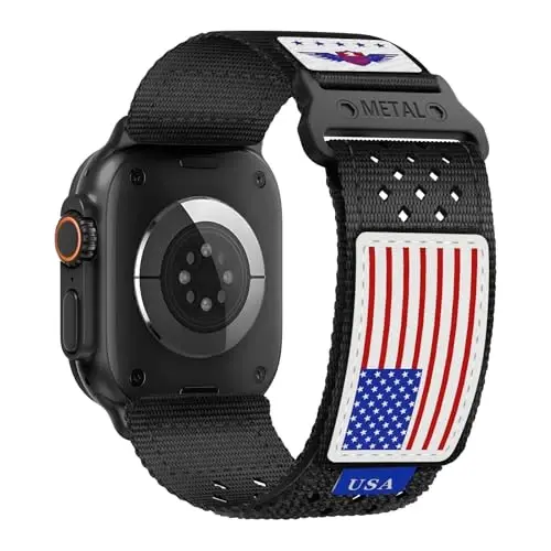 Apple Watch 42mm (Seri 11/10) 41mm 40mm 38mm Erkekler için Dayanıklı Naylon Kordonlar, iWatch Seri 11 10 9 8 7 6 5 4 3 SE3/2/1 için ABD Bayraklı Nefes Alabilen Delikli Spor Kayış 