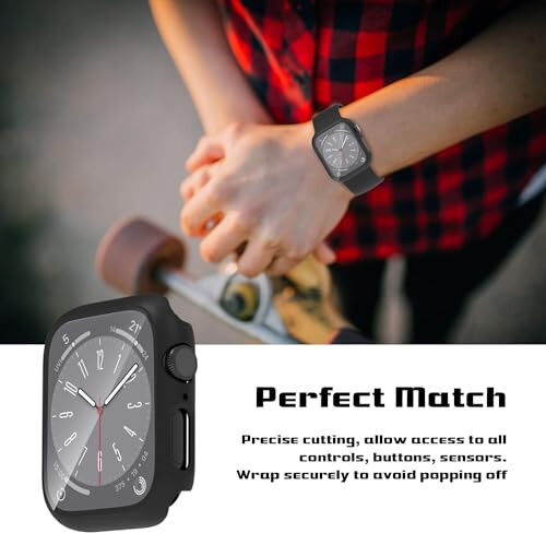 Apple Watch 44 mm SE 6/5/4/SE 2-chi avlod uchun 2 ta to'plamli korpus, qattiqlashtirilgan shisha ekran himoyachisi bilan, EWUONU iWatch 44 mm uchun to'liq himoya qiluvchi qopqoq qattiq PC tampon yuz qopqog'i (qora) - 4