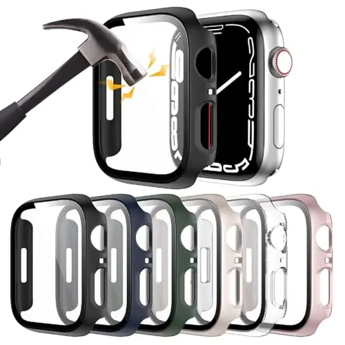 Rontion 6 Pack Hard PC Case with Tempered Glass Screen Protector for Apple Watch 44mm SE 3/SE(2022) Series 6/SE/5/4, Ultra-Thin Scratch Resistant Protective Bumper Cover for iWatch 44mm Accessories 