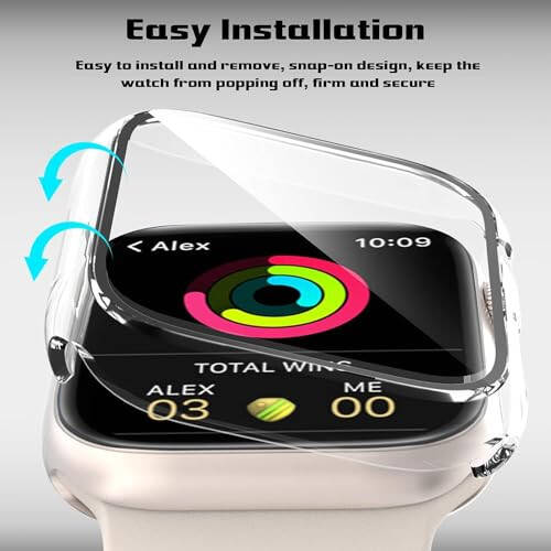 2 Pack Case for Apple Watch 44mm SE 3 Series 6/5/4/ SE 2nd Gen with Tempered Glass Screen Protector, EWUONU Full Protective Cover Hard PC Bumper Face Cover for iWatch 44mm, Clear - 3