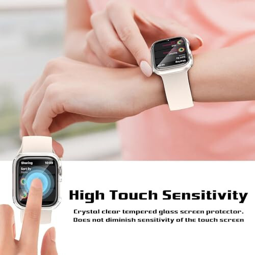 2 Pack Case for Apple Watch 44mm SE 3 Series 6/5/4/ SE 2nd Gen with Tempered Glass Screen Protector, EWUONU Full Protective Cover Hard PC Bumper Face Cover for iWatch 44mm, Clear - 5