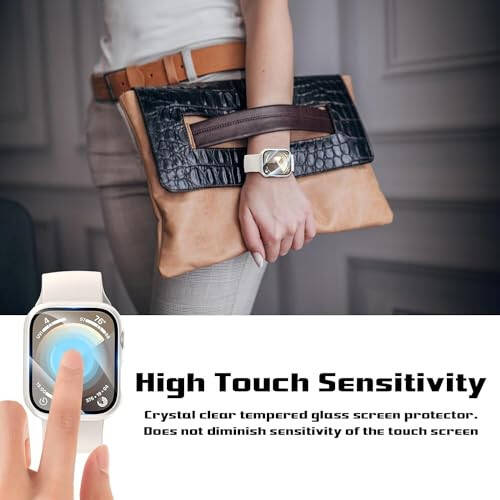 2 Pack Case for Apple Watch 44mm SE 3 Series 6/5/4/SE 2nd Gen with Tempered Glass Screen Protector, EWUONU Full Protective Cover Hard PC Bumper Face Cover for iWatch 44mm (Starlight) - 4