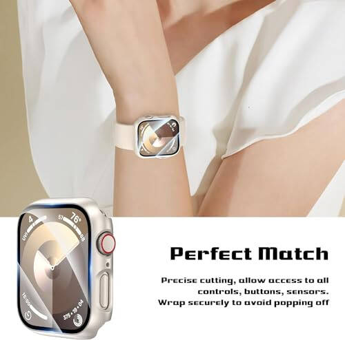 2 Pack Case for Apple Watch 44mm SE 3 Series 6/5/4/SE 2nd Gen with Tempered Glass Screen Protector, EWUONU Full Protective Cover Hard PC Bumper Face Cover for iWatch 44mm (Starlight) - 5