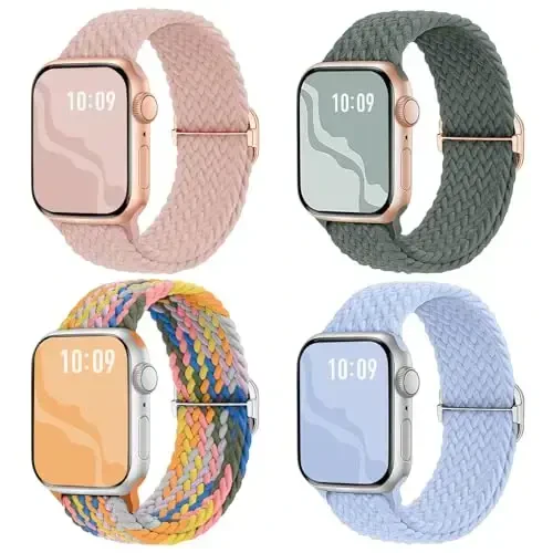 Apple Watch Band 38mm 40mm 41mm 42mm 44mm 45mm 46mm 49mm ayollar va erkaklar uchun mos keladigan o'ralgan cho'ziluvchan yagona halqa, Nylon elastik bilaguzuklar iWatch Series 10 9 8 7 6 5 4 3 11 Ultra/SE 3 2 1 uchun - BRAIDED