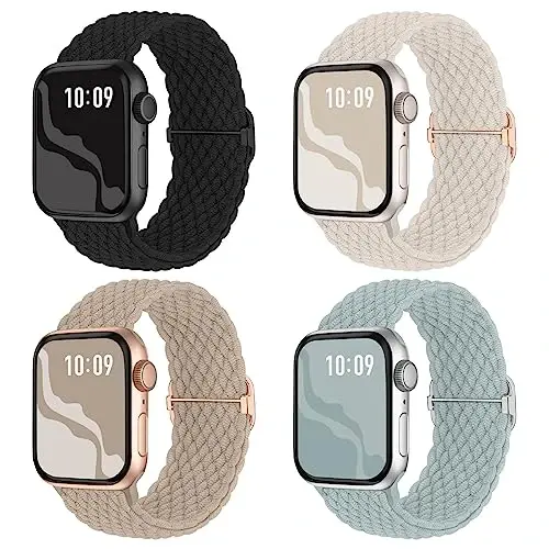 Apple Watch Band 38mm 40mm 41mm 42mm 44mm 45mm 46mm 49mm ayollar va erkaklar uchun mos keladigan o'ralgan elastik yakkalik halqasi, iWatch Series 10 9 8 7 6 SE 5 4 3 2 Ultra Ultra 2 uchun neylon elastik bilakuzuklar - 1