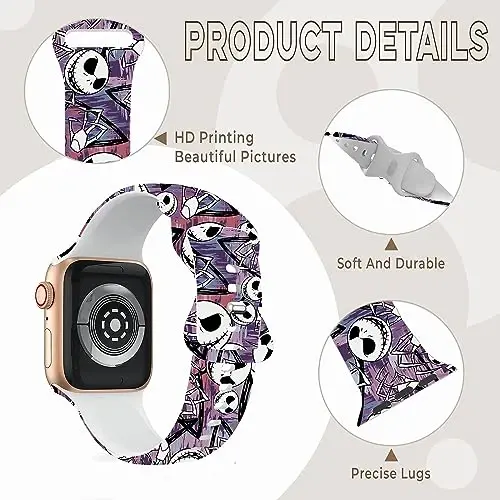 Apple Watch Band 38mm 40mm 41mm 42mm 44mm 45mm 46mm 49mm bilan mos keluvchi bayram tasma, iWatch Ultra Series 10 9 8 7 6 5 4 3 2 1 SE uchun sozlanishi mumkin bo'lgan yumshoq silikon multfilm sport bilakuzuklar - 5