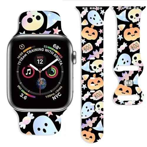 Apple Watch Band 38mm 40mm 41mm 42mm 44mm 45mm 46mm 49mm bilan mos keluvchi bayram tasmasi, iWatch Ultra Series 10 9 8 7 6 5 4 3 2 1 SE uchun sozlanishi mumkin bo'lgan yumshoq silikon multfilm sport bilaguzuklari 