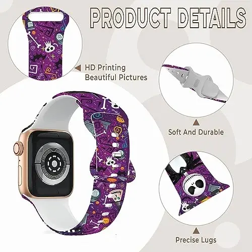 Apple Watch Band 38mm 40mm 41mm 42mm 44mm 45mm 46mm 49mm bilan mos keluvchi bayram tasmasi, iWatch Ultra Series 10 9 8 7 6 5 4 3 2 1 SE uchun sozlanishi mumkin bo'lgan yumshoq silikon multfilm sport bilakuzuklari - 5