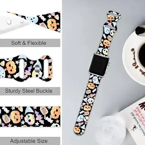 Apple Watch Band 38mm 40mm 41mm 42mm 44mm 45mm 46mm 49mm bilan mos keluvchi Holiday Strap, iWatch Ultra Series 10 9 8 7 6 5 4 3 2 1 SE uchun sozlanishi mumkin bo'lgan yumshoq silikon multfilm sport bilaguzuklari - 2