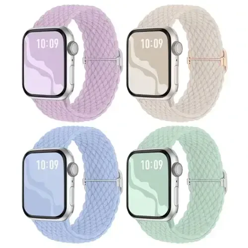 Apple Watch Band 38mm 40mm 41mm 42mm 44mm 45mm 46mm 49mm uchun ayollar va erkaklar uchun mos keladigan o'ralgan elastik Solo Loop, iWatch Series 10 9 8 7 6 5 4 3 11 Ultra/SE 3 2 1 uchun neylon elastik bilakuzuklar - 1