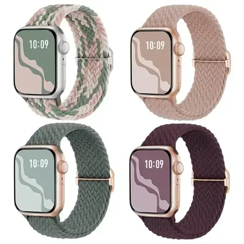 Apple Watch Band 38mm 40mm 41mm 42mm 44mm 45mm 46mm 49mm uchun ayollar va erkaklar uchun mos keluvchi o'ralgan elastik yakka halqa, iWatch Series 11/10 9 8 7 6 5 4 3 SE/Ultra 3 2 1 uchun neylon elastik bilakuzuklar - BRAIDED