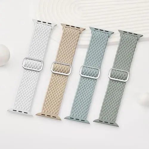 Apple Watch Band 38mm 40mm 41mm 42mm 44mm 45mm 46mm 49mm uchun ayollar va erkaklar uchun mos keluvchi o'ralgan elastik yakka halqa, iWatch Series 11/10 9 8 7 6 5 4 3 SE/Ultra 3 2 1 uchun neylon elastik bilakuzuklar - 5