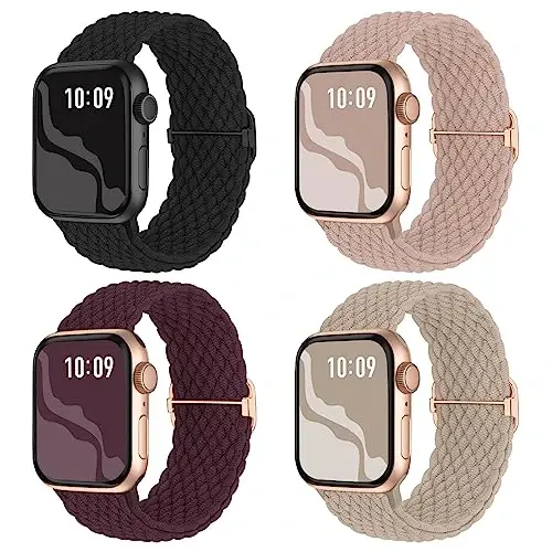 Apple Watch Band 38mm 40mm 41mm 42mm 44mm 45mm 46mm 49mm uchun mos keluvchi o'ralgan cho'ziluvchan yakka halqa ayollar va erkaklar uchun, iWatch Series 10 9 8 7 6 SE 5 4 3 2 Ultra Ultra 2 uchun neylon elastik tasmalar - BRAIDED
