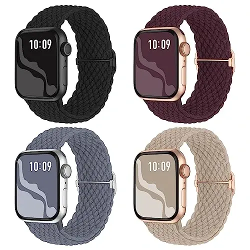 Apple Watch Band 38mm 40mm 41mm 42mm 44mm 45mm 46mm 49mm uchun o'ralgan cho'ziluvchan yakkalik halqa ayollar erkaklar uchun mos, iWatch Series 10 9 8 7 6 SE 5 4 3 2 Ultra Ultra 2 uchun neylon elastik bilaguzuklar - 1