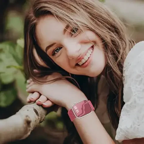 Apple Watch Band 38mm 40mm 41mm 42mm 44mm 45mm 46mm 49mm uchun o'ralgan cho'ziluvchan yakkalik halqasi Ayollar Erkaklar uchun, iWatch Series 10 9 8 7 6 5 4 3 11 Ultra/SE 3 2 1 uchun neylon elastik bilaguzuklar - 2