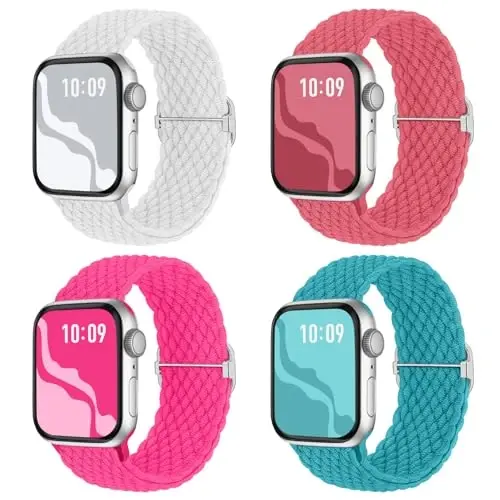 Apple Watch Band 38mm 40mm 41mm 42mm 44mm 45mm 46mm 49mm uchun o'ralgan cho'ziluvchan yakkalik halqasi Ayollar Erkaklar uchun, iWatch Series 10 9 8 7 6 5 4 3 11 Ultra/SE 3 2 1 uchun neylon elastik bilaguzuklar 