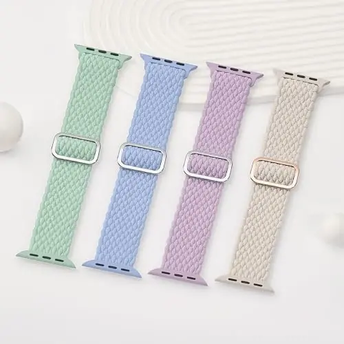 Apple Watch Band 38mm 40mm 41mm 42mm 44mm 45mm 46mm 49mm uchun o'ralgan cho'ziluvchan yakkalik halqasi ayollar va erkaklar uchun mos keladi, iWatch Series 10 9 8 7 6 5 4 3 11 Ultra/SE 3 2 1 uchun neylon elastik bilakuzuklar - 5