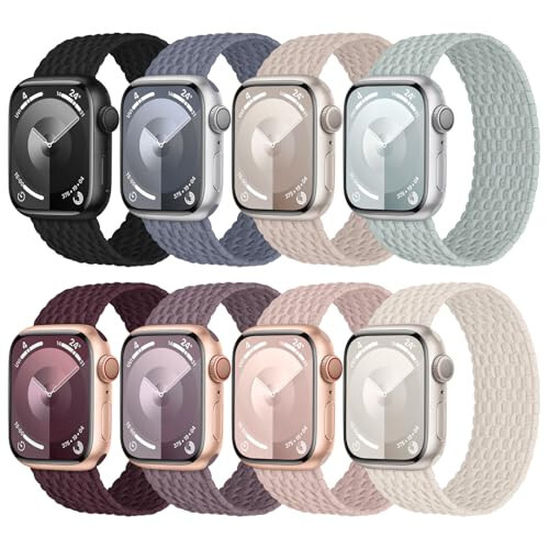 Apple Watch Bandasi uchun To'qilgan Elastik Solo Loop 8-paket 38mm 40mm 41mm 42mm 44mm 45mm 49mm Ayollar Erkaklar, iWatch Seriyasi 9 8 7 6 5 4 3 2 1 Ultra Ultra 2 SE uchun sozlanishi elastik neylon tasma bilaguzuk - 1