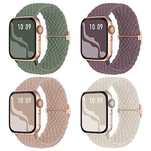 Braided Stretchy Solo Loop Compatible for Apple Watch Band 38mm 40mm 41mm 42mm 44mm 45mm 46mm 49mm for Women Men, Nylon Elastic Straps Wristbands for iWatch Series 10 9 8 7 6 SE 5 4 3 2 Ultra Ultra 2 - 1