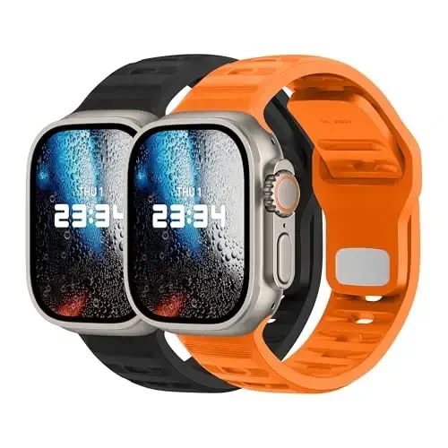 Apple Watch Bands ayollar erkaklar uchun DONEGANI UC2 tasmasi Se Ultra 2 40mm 44mm 46mm 42mm 45mm 41mm 38mm 49mm Series 10 9 8 7 6 5 4 3 iWatch Sport Strap Silicone Black_Orange - MODAZONE