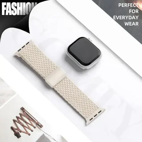 Apple Watch Bands Women Men 40mm 41mm 44mm 45mm 46mm 38mm 42mm 49mm bilan moslashuvchan cho'ziluvchan o'ralgan yakkalik halqasi, iWatch Series 10 9 8 7 6 5 4 3 2 1 SE Ultra uchun elastik neylon sport bilaguzuk - 5