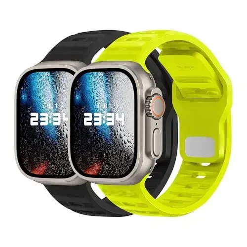 Apple Watch Bands Women Men Se Ultra 2 40mm 44mm 46mm 42mm 45mm 41mm 38mm 49mm Series 10 9 8 7 6 5 4 3 iWatch Sport Strap Silicone Black_Fluorescent Yellow uchun DONEGANI UC2 tasmasi - 1