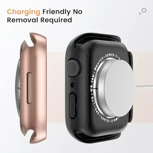 Apple Watch ekran himoyachisi uchun Goton suv o'tkazmaydigan maxfiylik qutisi, Anti-Spy закалённое shisha plyonka Apple Watch qopqog'i iWatch Series 10 uchun qattiq kompyuter qutisi bamperi, 46 mm RosegoldBlack - 6