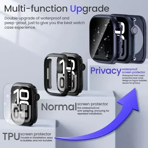 Goton Privacy Waterproof Case Compatible for Apple Watch Series 11/10 Screen Protector 42mm, Anti Spy Face Cover Back Bumper for iWatch Accessories - 3