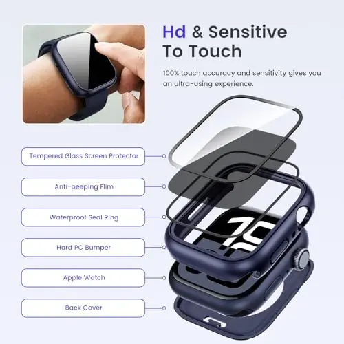 Goton Privacy Waterproof Case for Apple Watch Screen Protector 46mm 45mm 44mm 42mm 41mm 40mm, Ultra 2 49mm, Anti-Spy Cover + Back Bumper for iWatch Series 10 9 8 7 6 5 4 SE SE2 Accessories - 7