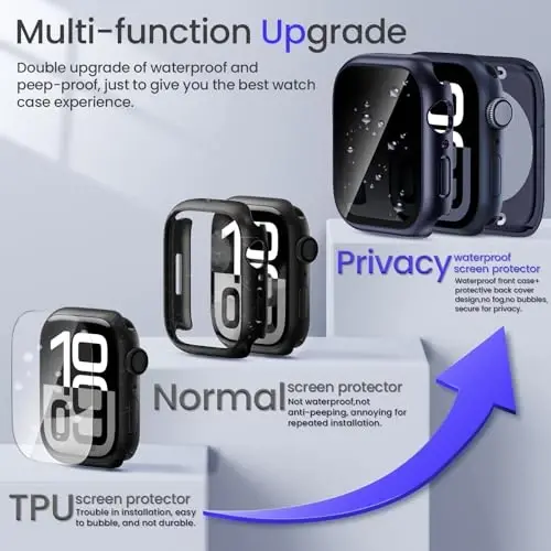 Goton Privacy Waterproof Case for Apple Watch Screen Protector 46mm 45mm 44mm 42mm 41mm 40mm, Ultra 2 49mm, Anti-Spy Cover + Back Bumper for iWatch Series 10 9 8 7 6 5 4 SE SE2 Accessories - 2