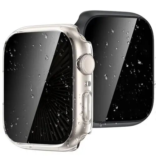 Goton Waterproof Privacy Case for Apple Watch Screen Protector, Anti-Spy Tempered Glass Film Apple Watch Cover Hard PC Case Bumper for iWatch Series 10, 46mm ClearBlack - 2