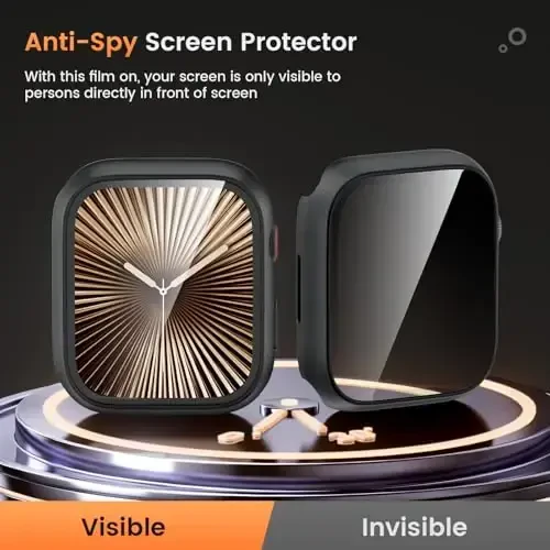 Goton Waterproof Privacy Case for Apple Watch Screen Protector, Anti-Spy Tempered Glass Film Apple Watch Cover Hard PC Case Bumper for iWatch Series 10, 42mm BlackBlack - 4
