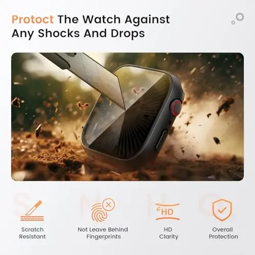 Goton Waterproof Privacy Case for Apple Watch Screen Protector, Anti-Spy Tempered Glass Film iWatch Cover Hard PC Case Bumper for Apple Watch Series 11/10, 42mm Black - 5