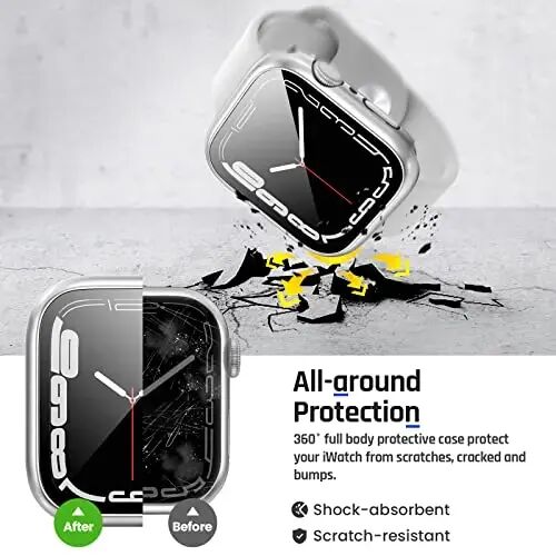 Goton 2 in 1 Waterproof Case for Apple Watch Screen Protector Series 6/5/4, SE 3/2/1 44mm, 360 Protective Glass Face Cover Hard PC Bumper + Back Frame for iWatch Accessories 44 mm - GOTON