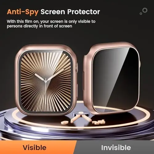 Goton Waterproof Privacy Case for Apple Watch Screen Protector, Anti-Spy Tempered Glass Film iWatch Cover Hard PC Case Bumper for Apple Watch Series 11/10, 42mm RoseGold - 4