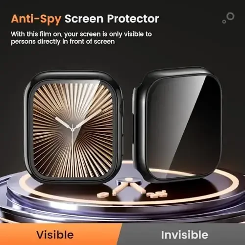 Goton Waterproof Privacy Case for Apple Watch Screen Protector, Anti-Spy Tempered Glass Film Apple Watch Cover Hard PC Case Bumper for iWatch Series 10, 42mm JetBlackJetBlack - 4