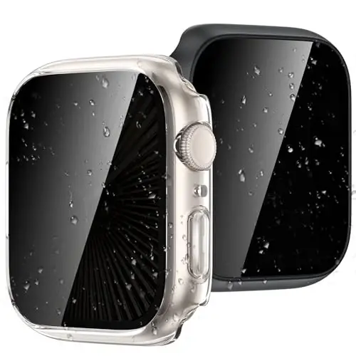 Goton Waterproof Privacy Case for Apple Watch Screen Protector, Anti-Spy Tempered Glass Film iWatch Cover Hard PC Case Bumper for Apple Watch Series 11/10, 42mm ClearBlack 