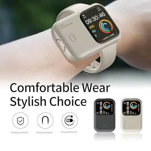 Apple Watch İçin Mobil Şarj Cihazı, Giyilebilir Tasarım Kablosuz Manyetik iWatch Şarj Cihazı, 1200mAh, Apple Watch Serisi/SE/Ultra Serisi İçin Akıllı Saat Şarj Cihazı (Bej, 49mm) - 2