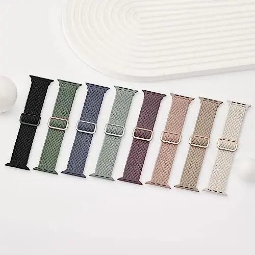 Braided Stretchy Solo Loop Compatible for Apple Watch Band 38mm 40mm 41mm 42mm 44mm 45mm 46mm 49mm for Women Men, Nylon Elastic Straps Wristbands for iWatch Series 10 9 8 7 6 SE 5 4 3 2 Ultra Ultra 2 - 4