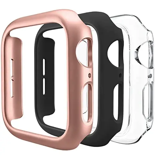 3 Pack Compatible for Apple Watch Case 40mm Series 6 Series 5 Series 4 / SE, Hard PC Bumper Case Protective Cover Frame [NO Screen Film] Compatible for iWatch Accessories 40mm, Clear/Black/Rose Gold - IEOVIEE