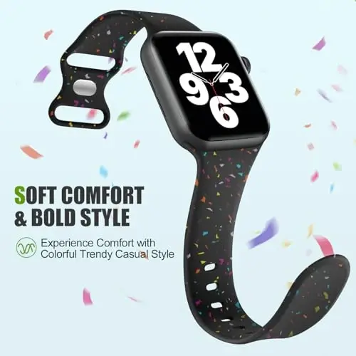 Wepro Sport Band for Apple Watch Bands 40mm 41mm 38mm 42mm for Women Men for iWatch Bands SE Series 8 9 10 7 6 5 4 3 2 1 Colorful Soft Silicone Breathable Replacement Band, Black - 3