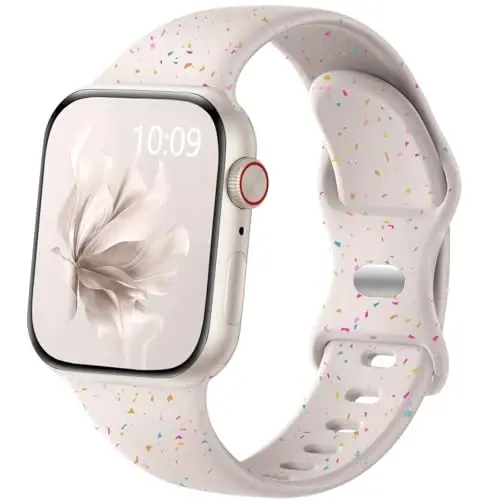 Wepro Sport Band for Apple Watch Bands Women 44mm 45mm 46mm 49mm 42mm Men for iWatch Bands SE Series 10 9 8 7 6 5 4 3 2 1 Silicone Sport Band Colorful Breathable Replacement Starlight - 1