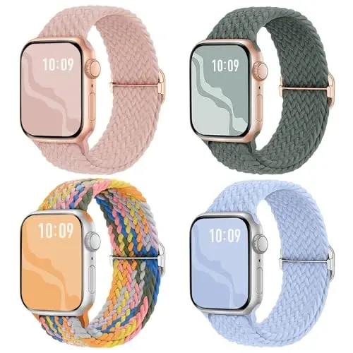 Braided Stretchy Solo Loop Compatible for Apple Watch Band 38mm 40mm 41mm 42mm 44mm 45mm 46mm 49mm for Women Men, Nylon Elastic Straps Wristbands for iWatch Series 11/10 9 8 7 6 5 4 3 SE/Ultra 3 2 1 - 1
