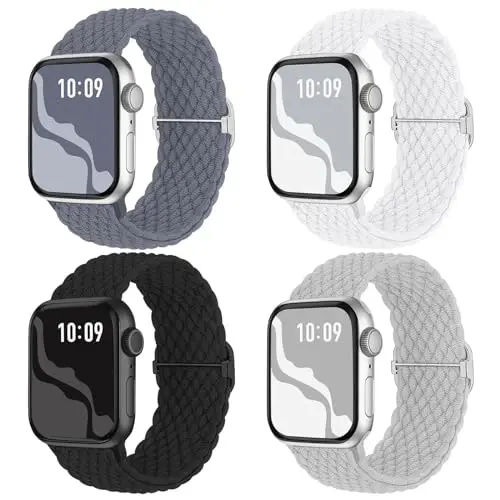 Braided Stretchy Solo Loop Compatible for Apple Watch Band 38mm 40mm 41mm 42mm 44mm 45mm 46mm 49mm for Women Men, Nylon Elastic Straps Wristbands for iWatch Series 11/10 9 8 7 6 5 4 3 SE/Ultra 3 2 1 - BRAIDED
