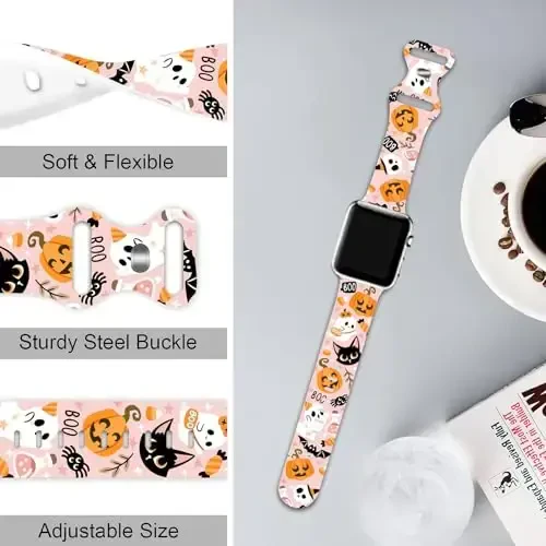 Apple Watch Band 38mm 40mm 41mm 42mm 44mm 45mm 46mm 49mm bilan mos keluvchi bayram tasmasi, iWatch Ultra Series 10 9 8 7 6 5 4 3 2 1 SE uchun sozlanishi mumkin bo'lgan almashtiriladigan yumshoq silikon multfilm sport bilakuzuklari - 2