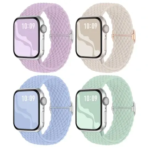 Braided Stretchy Solo Loop Compatible for Apple Watch Band 38mm 40mm 41mm 42mm 44mm 45mm 46mm 49mm for Women Men, Nylon Elastic Straps Wristbands for iWatch Series 10 9 8 7 6 5 4 3 11 Ultra/SE 3 2 1 - BRAIDED