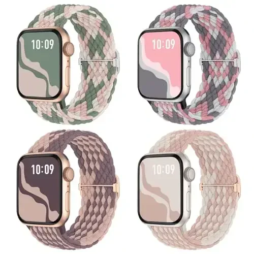 Braided Stretchy Solo Loop Compatible for Apple Watch Band 38mm 40mm 41mm 42mm 44mm 45mm 46mm 49mm for Women Men, Nylon Elastic Straps Wristbands for iWatch Series 10 9 8 7 6 5 4 3 11 Ultra/SE 3 2 1 - BRAIDED