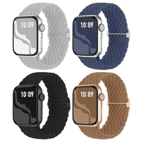 Braided Stretchy Solo Loop Compatible for Apple Watch Band 38mm 40mm 41mm 42mm 44mm 45mm 46mm 49mm for Women Men, Nylon Elastic Straps Wristbands for iWatch Series 11/10 9 8 7 6 5 4 3 SE/Ultra 3 2 1 - 1