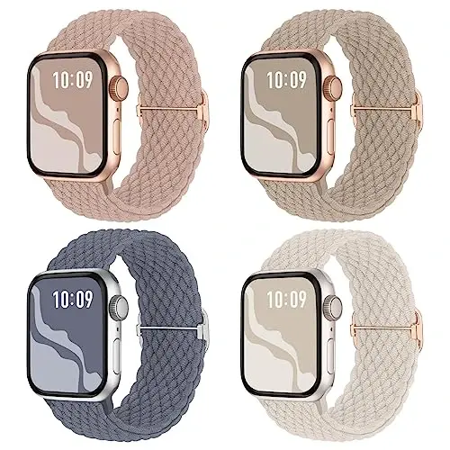 Braided Stretchy Solo Loop Compatible for Apple Watch Band 38mm 40mm 41mm 42mm 44mm 45mm 46mm 49mm for Women Men, Nylon Elastic Straps Wristbands for iWatch Series 10 9 8 7 6 SE 5 4 3 2 Ultra Ultra 2 - 1